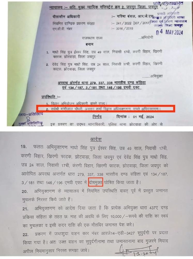 Court order acquitting accused, Jaipur