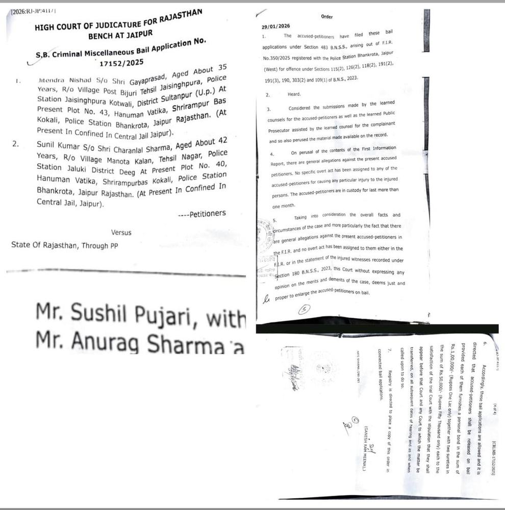 Rajasthan High Court bail order, Jitendra Nishad and others